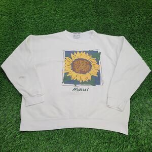 Vintage Maui Sunflower Sweatshirt Women L 26x25 Baggy USA